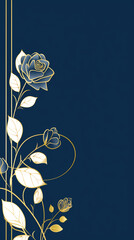 Navy Blue and Gold Rose Illustration, Elegant Frame Floral Graphic Design with Copy Space