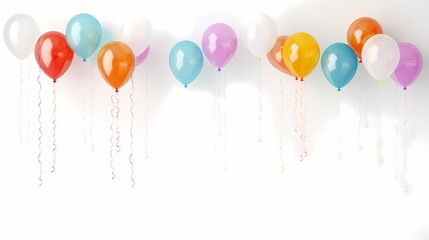 High-quality mockup highlighting a collection of transparent balloons filled with confetti, gracefully suspended with ribbons on a pure white background.