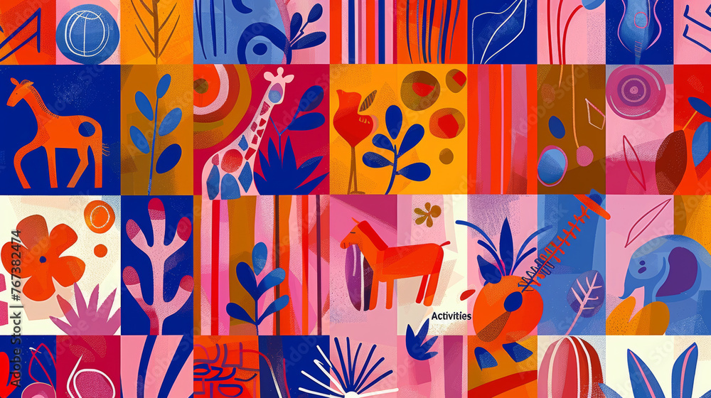 Poster an individual creates various activities on a solid-colored background in the image.