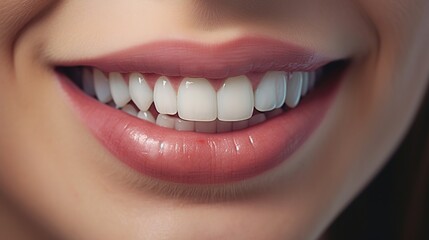 Close up shot of a woman's smile with white healthy teeth, Banner for dentistry or dentist advertising, healthy teeth concept