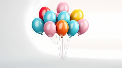 HD capture of a mockup featuring a bunch of helium-filled balloons in various sizes, tied with a ribbon, against a clean white background.