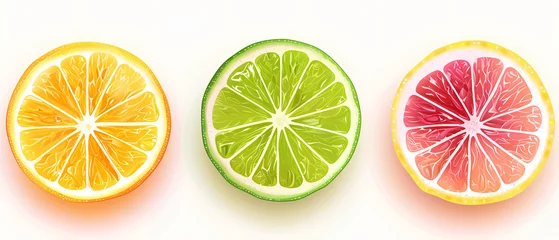 Foto op Plexiglas Isolated vibrant slices of orange, lime, and grapefruit on a white background, bursting with freshness. © Serjio