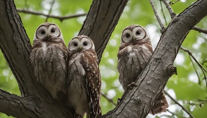 Owls In A Treetop Meeting Discussing Their Nightl Upscaled 2