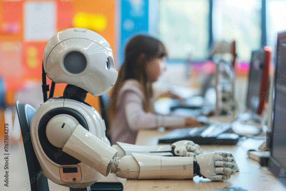 Aufkleber robot assistant in classroom setting