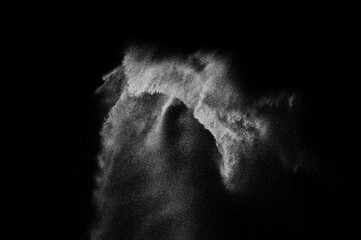 Abstract dust overlay texture. Motion of white particles on black background. Powder explosion.	
