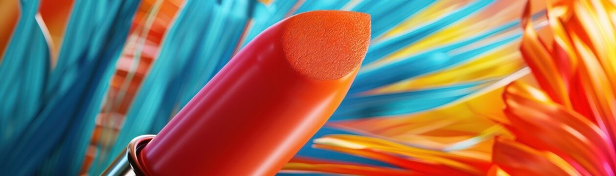  Close-up of a 3D-rendered vibrant orange lipstick
