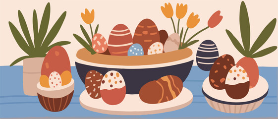 Easter Delights. Flat Vector Illustration Design for Celebrating Easter Day.