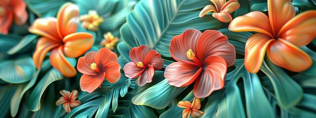  Close-up of a 3D-rendered floral summer bracelet - obrazy, fototapety, plakaty
