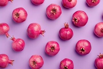 Pattern of ripe pomegranates on purple background