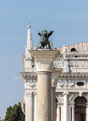 A sculpture of Chimera placed on a tall column located in Piazzetta San Marco in Venice. Italy