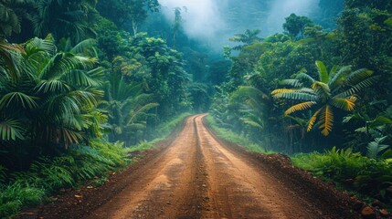 Tropical Jungle's Rural Road Amidst Lush Grounds - Powered by Adobe