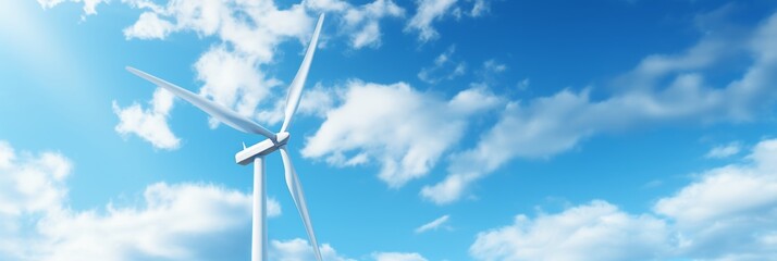 Close-up modern windmill for sustainable power generation on clear blue sky background