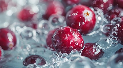 Fresh cranberries in white water. Generated by artificial intelligence.