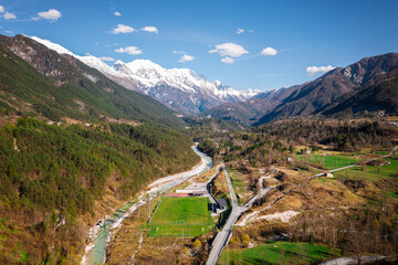 Fototapeta na wymiar Beautiful aerial view of Val Resia valley in Friuli Venezia Giulia region, Italy