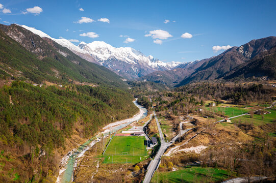 Beautiful aerial view of Val Resia valley in Friuli Venezia Giulia region, Italy