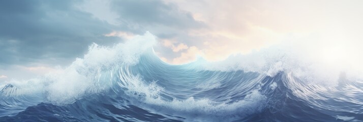 Panoramic banner with a spectacular raging ocean on a sunny day. Copy space - obrazy, fototapety, plakaty