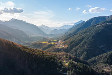 Beautiful aerial view of Val Resia valley in Friuli Venezia Giulia region, Italy