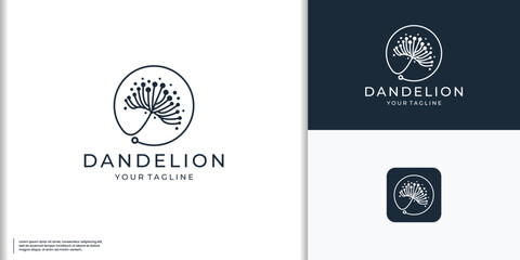 minimalist dandelion line logo with circle frame shape design concept.