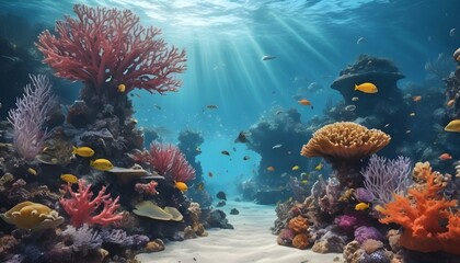 Fototapeta na wymiar Mystical Underwater Scene With Coral Reefs And Ex Upscaled 2
