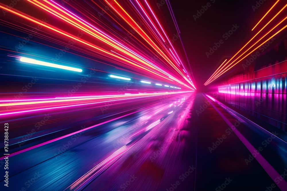 Poster futuristic neon lights streak across a dark background creating a dynamic and vibrant visual experie
