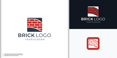 Square Brick logo vector, Modern Flat Brick logo, Brick Work simple modern logo template
