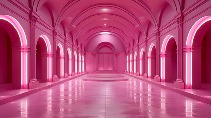 interior of a corridor in pink - obrazy, fototapety, plakaty