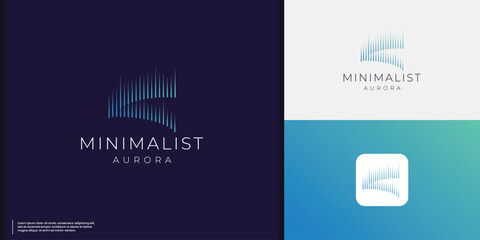 Aurora Borealis Abstract Vector Sign, Emblem or Logo Template. Premium Quality Northern Lights Symbol in Blue Colors