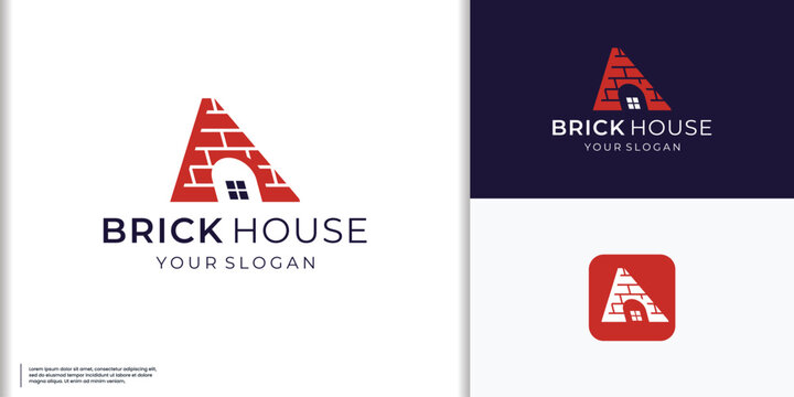 Vector logo template for real estate or building company. Illustration of roof made of bricks.