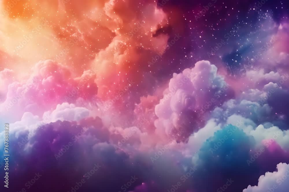 Poster the video shows a vibrant sky filled with swirling clouds and twinkling stars. the clouds move acros