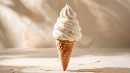 White ice cream cone with light background. Generated by artificial intelligence.