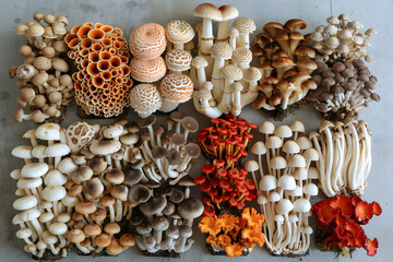 Various types of exotic mushrooms