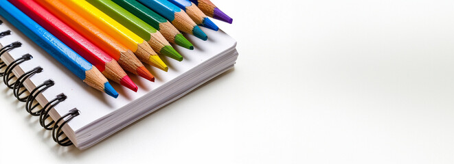 Naklejka premium Background for design with colorful pencils and notepad, school, learning, kindergarten, 
