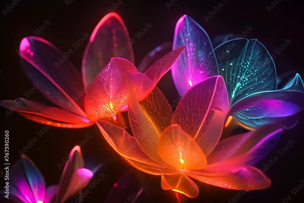 Poster a close-up view capturing a cluster of bright lights shining in the darkness, creating a mesmerizing