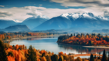 Stunning display of Fall Colors in British Columbia - A Symphony of Red, Orange, and Yellow - obrazy, fototapety, plakaty
