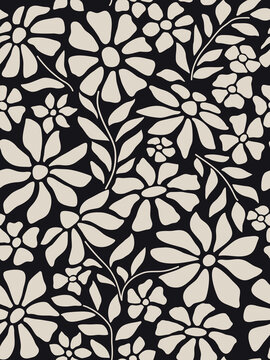 Abstract flower patern. Trendy botanical wall arts with floral design in danish pastel colors. Modern naive groovy funky interior decorations, paintings. Vector art illustration.