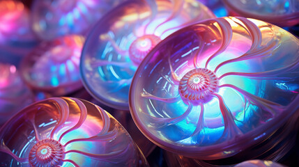 artistic neon of nautilus shells as abstract background 