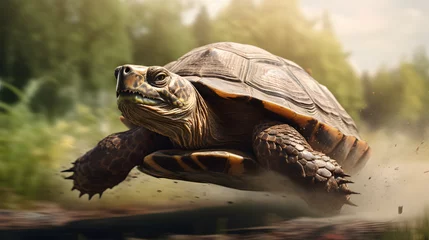 Foto op Plexiglas Running turtle with motion blurred background, fast running turtle, fast turtle © MrJeans
