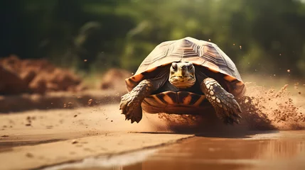 Foto op Plexiglas Running turtle with motion blurred background, fast running turtle, fast turtle © MrJeans