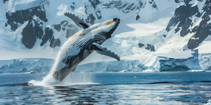 Humpback Whale Breaching in Antarctic Waters