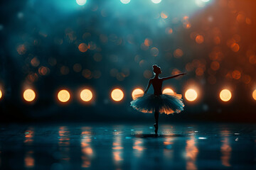 Elegant Ballerina Dancing Alone Under Shimmering Lights - Mystical Banner