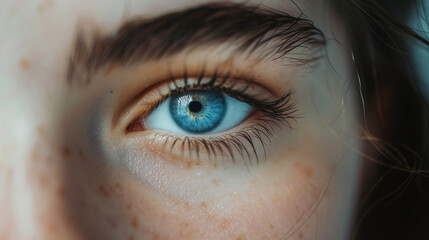 close up of a female blue eye, 