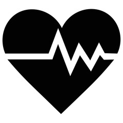 Minimalist heart in black with cardiogram in white. Illustration symbol of medical, dental or pediatric care.