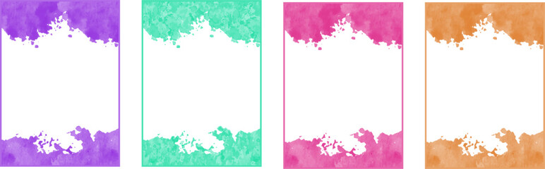 set of 4 watercolor frame templates, isolated on a transparent background