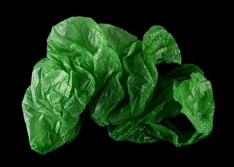 Green crumpled plastic shopping, grocery bag in flying isolated on black, clipping path
- 767395899
