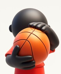 3D illustration of a chubby cute black faceless basketball player, wearing jerseys and holding a basket ball, isolated on white background