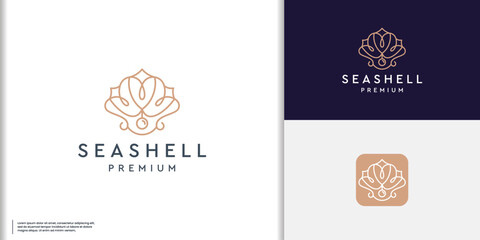 minimalist luxury the pearl logo inspiration. premium vector sea shell logo line art style.