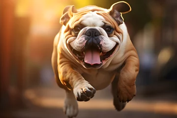 Foto op Plexiglas Running Bull Dog with motion blurred background, running bulldog © MrJeans