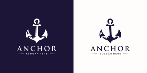 marine retro emblems logo with anchor and rope, anchor logo inspiration.