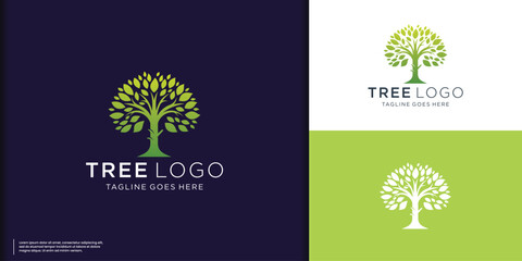 Tree vector icon. Nature trees vector illustration logo design with gradient green color. - obrazy, fototapety, plakaty