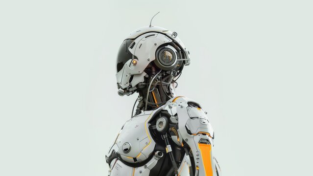create a hyper realistic image of a robot to illustrate futuristic technology and make sure the image has a solid background